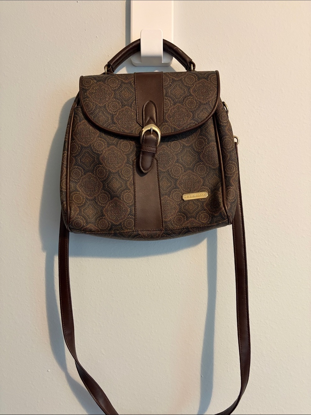 Vintage Liz Claiborne Brown and Dark Brown  Satchel with Gold Logo Plaque